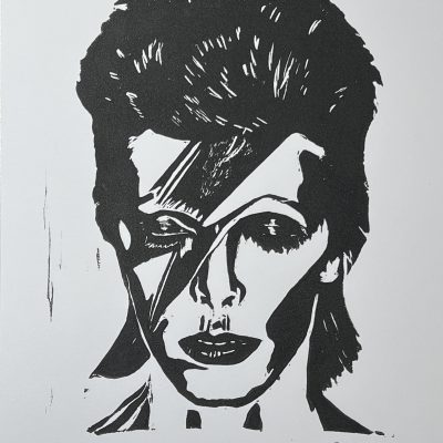 David Bowie Linoprint on Paper 9x12 (Red)