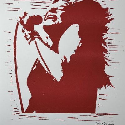 Janis Joplin Linoprint on Paper 9x12 (Red)