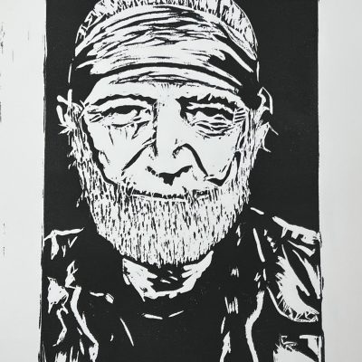Willie Nelson Linoprint on Paper 9x12 (Black)