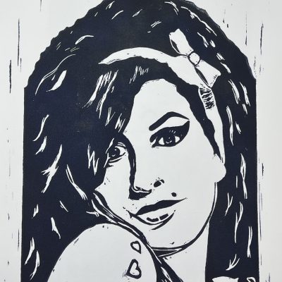 Amy Winehouse Linoprint on Paper 9x12 (Black)