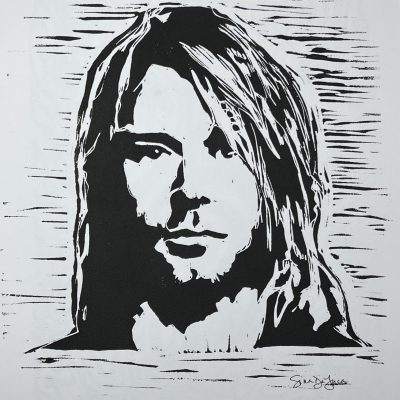 Kurt Cobain Linoprint on Paper 9x12 (Black)