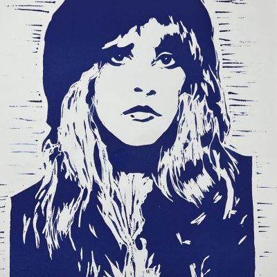 Stevie Nicks Linoprint on Paper 9x12 (Blue)