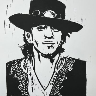 SRV Stevie Ray Vaughan Linoprint on Paper 9x12 (Black)